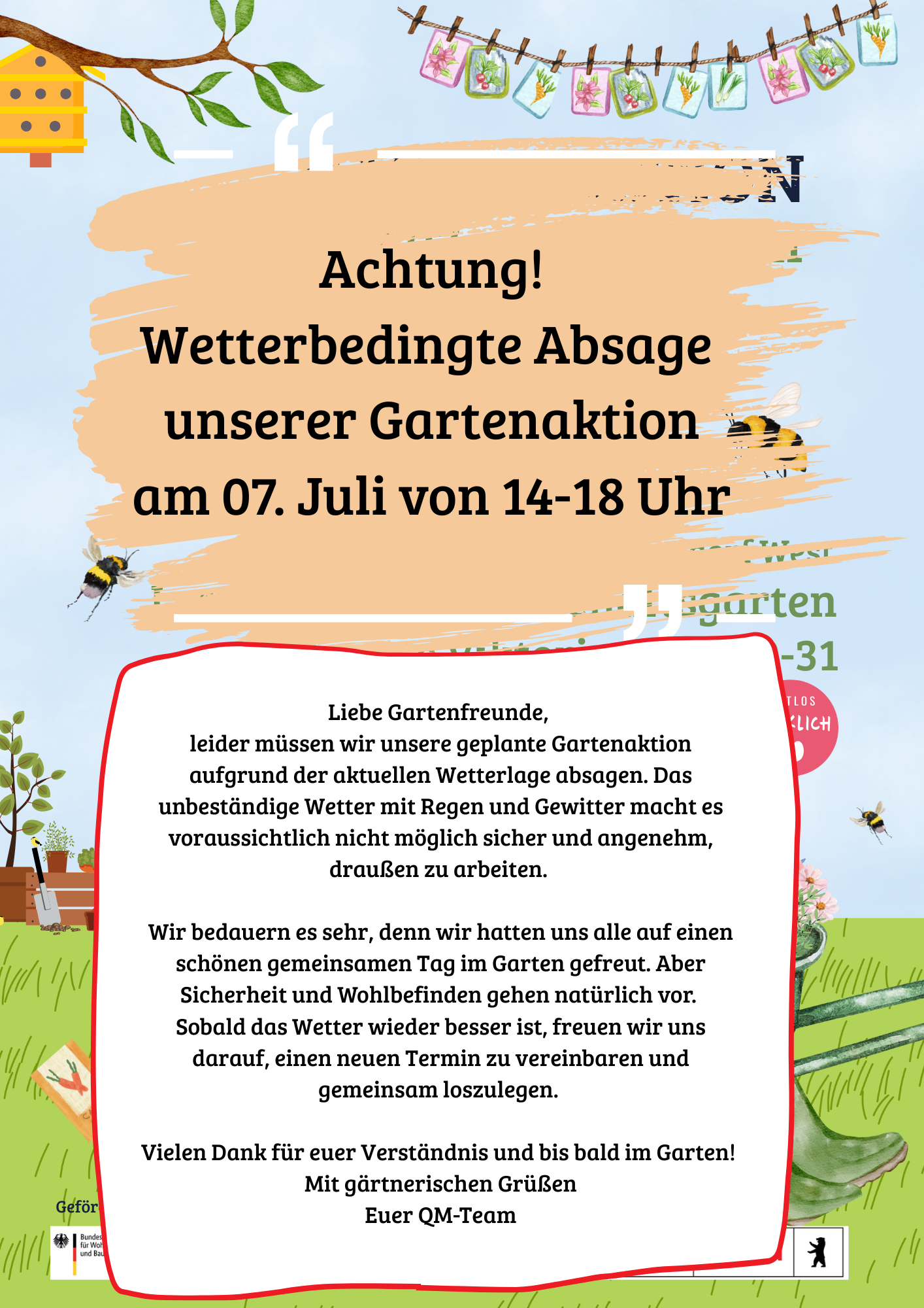 Absage Gartenaktion